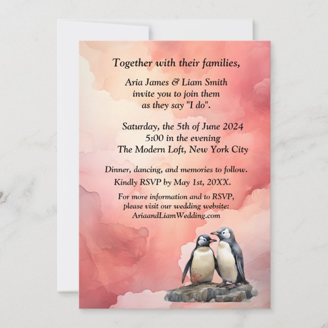 Convite Para Casamento De Pinguim Amor (Frente)