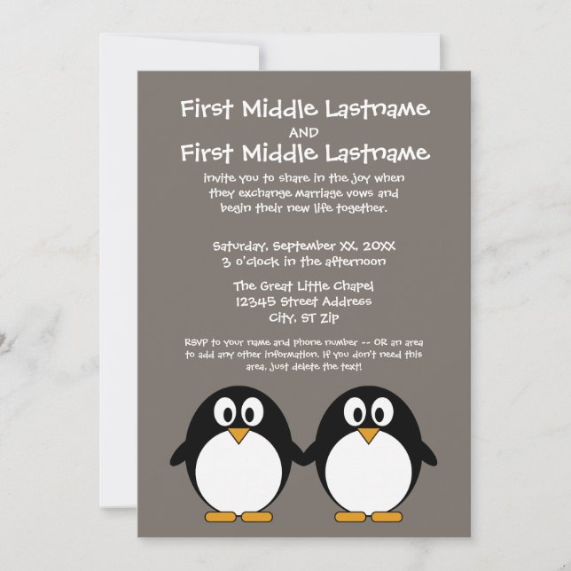 Convite para Casamento de Pinguins (Frente)