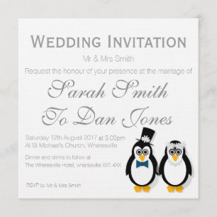 Convite para Casamento de Pinguins (Personalizáve