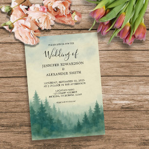 Convite para casamento de pinheiros de aquarela