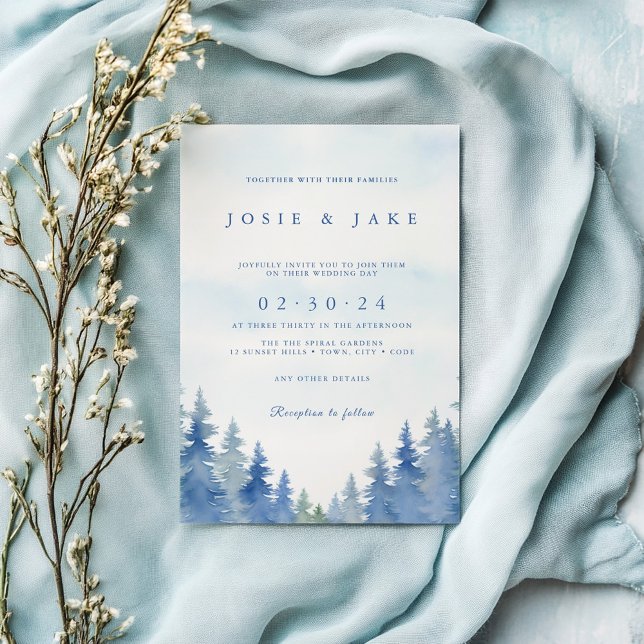 convite para casamento de pinheiros de inverno bon (Pretty winter pine trees wedding invitation so you can inform your guests about your magical wedding)