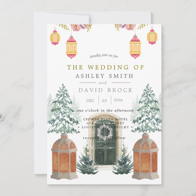 Convite Para Casamento De Pinheiros De Neve Russo  (Frente)