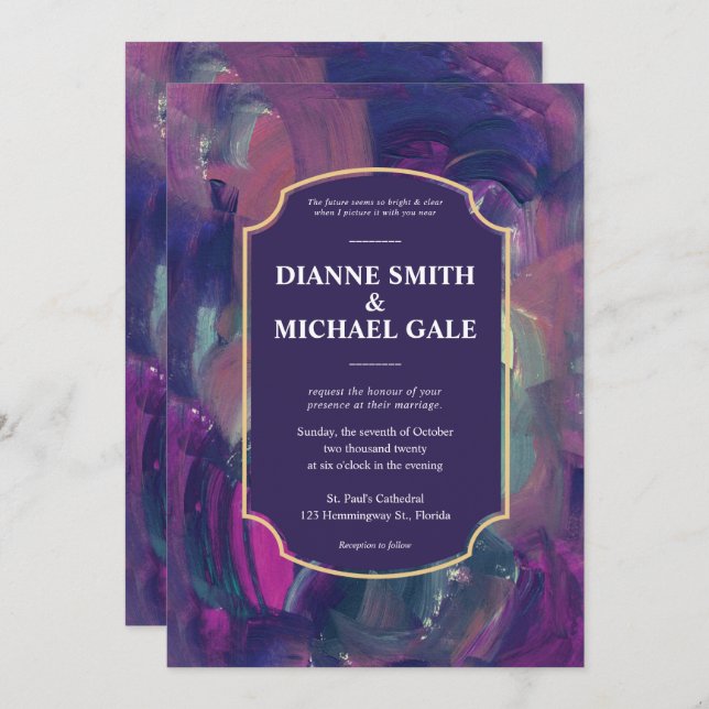 Convite para Casamento de Pintura em Acrilato (Frente/Verso)