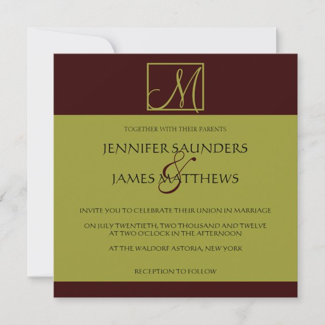 Convite Para Casamento De Pistachio E Espresso Mon (Frente)