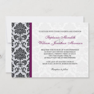Convite para Casamento de Plum Damask Monograma