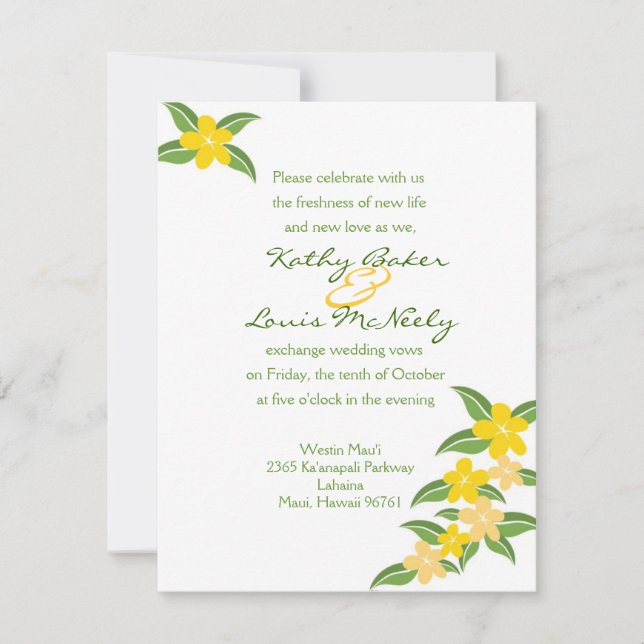 Convite Para Casamento De Plumeria Havaiana - 4,25 (Frente)
