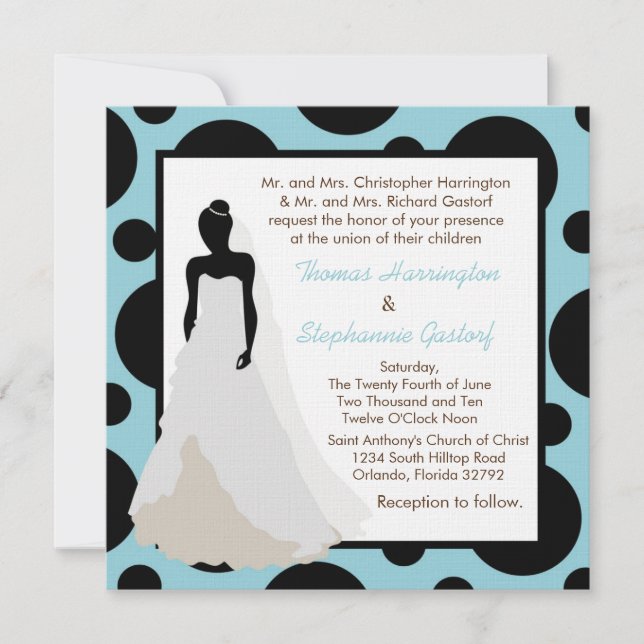 Convite para Casamento de Pok a Dot Azul Claro 5x7 (Frente)