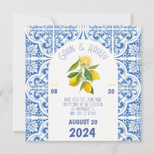 Convite para Casamento de Portugal   Azulejos azui