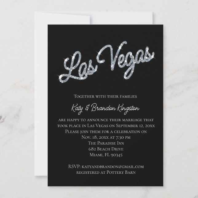 Convite para Casamento de Posto Silver Las Vegas S (Frente)
