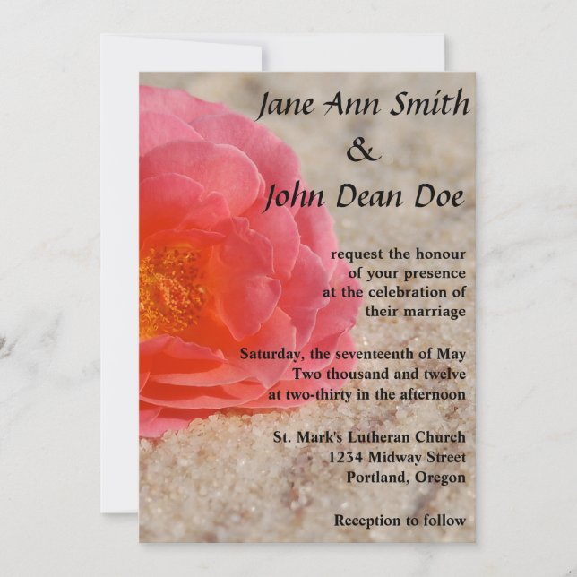 Convite para Casamento de Praia:  Areia Rosa (Frente)