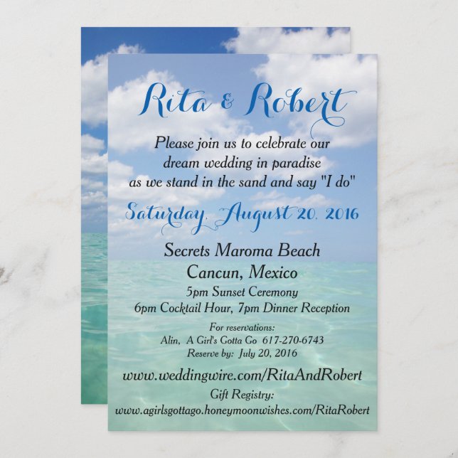 Convite para Casamento de Praia - Arte Oceânica II (Frente/Verso)