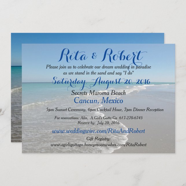 Convite para Casamento de Praia - Arte Oceânica II (Frente/Verso)