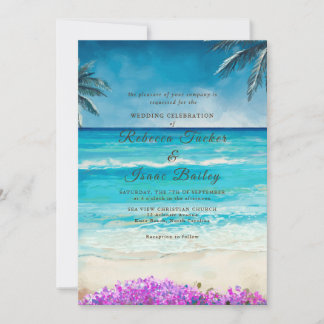 Convite para Casamento de Praia Azul Oceânica de A