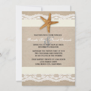 Convite para Casamento de Praia Burlap