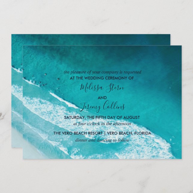 Convite para Casamento de Praia da Ocean Waves (Frente/Verso)