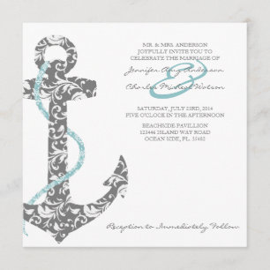 Convite para Casamento de Praia de Anchor de Teal 