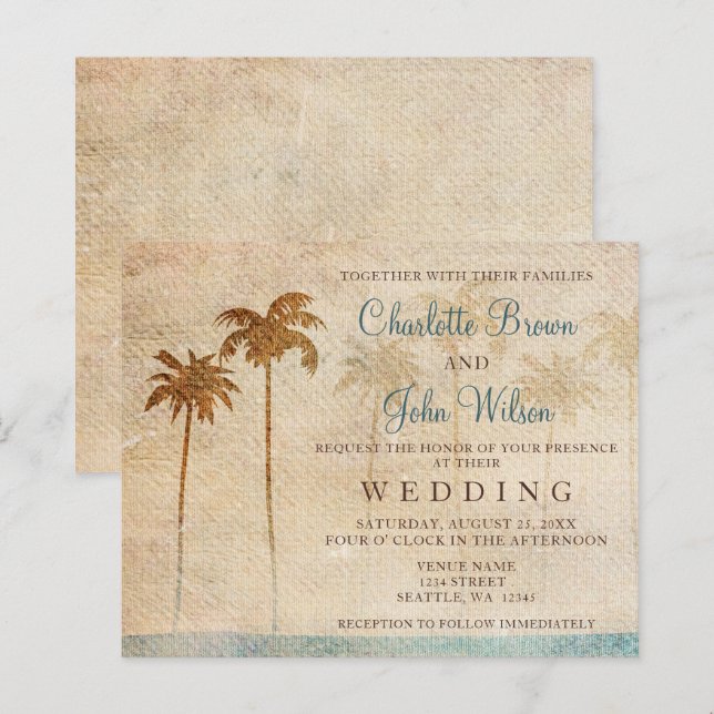 Convite para Casamento de Praia de Palmeiras Russa (Frente/Verso)