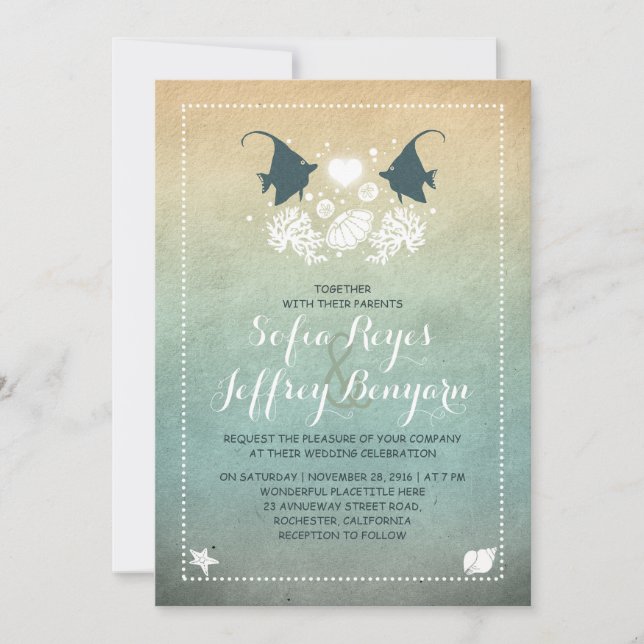 Convite para Casamento de Praia do Sr. e Sra. Fish (Frente)
