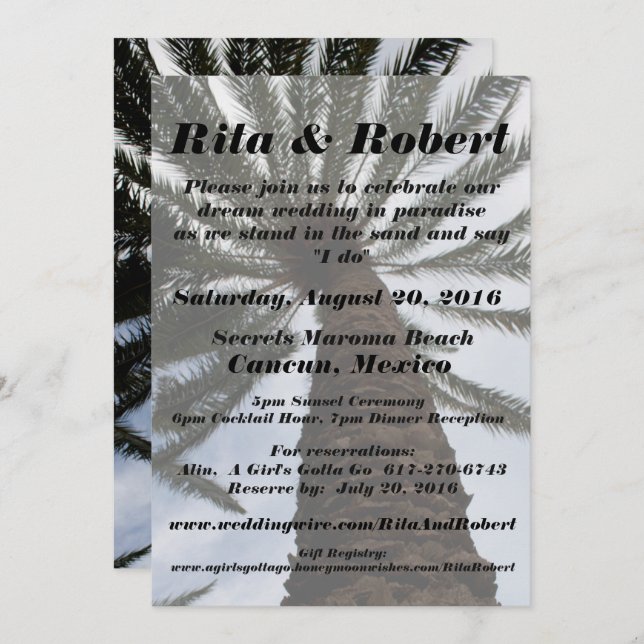 Convite Para Casamento De Praia - Palm Tree II Art (Frente/Verso)