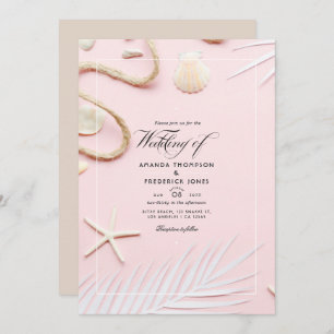 Convite para Casamento de Praia Rosa-Blush