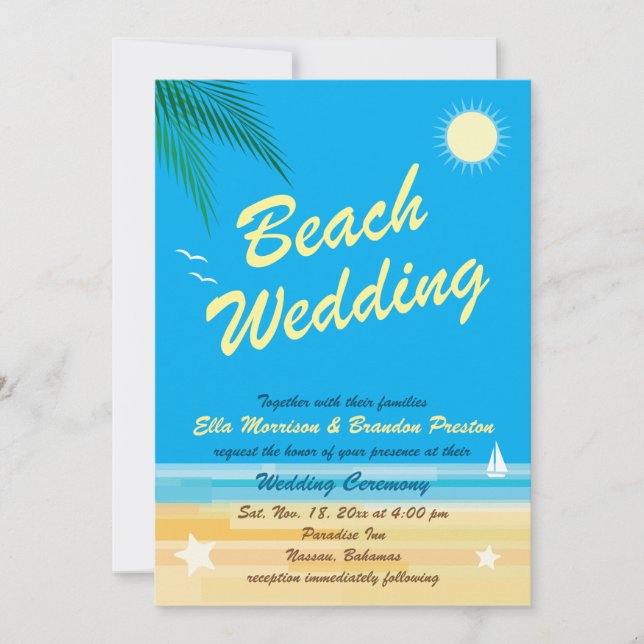 Convite para Casamento de Praia Tropical (Frente)