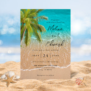 Convite para Casamento de Praia Tropical Elegante