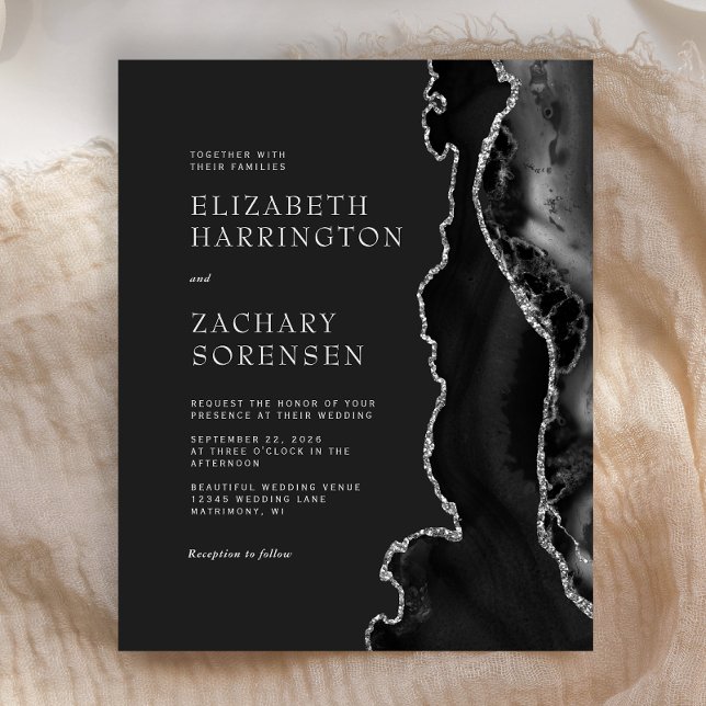 Convite para Casamento de Prata de Agata Negra par (Criador carregado)