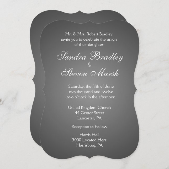 Convite para Casamento de Prata Escura Elegante 5" (Frente/Verso)