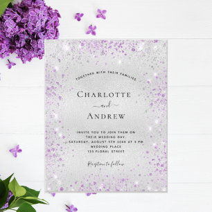 Convite para casamento de prata roxa