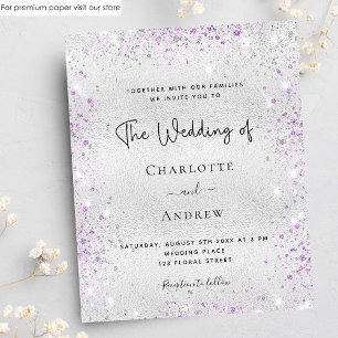 Convite para casamento de prata roxa-prata