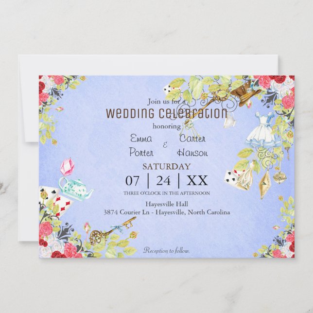 Convite para Casamento de primavera da Wonderland  (Frente)