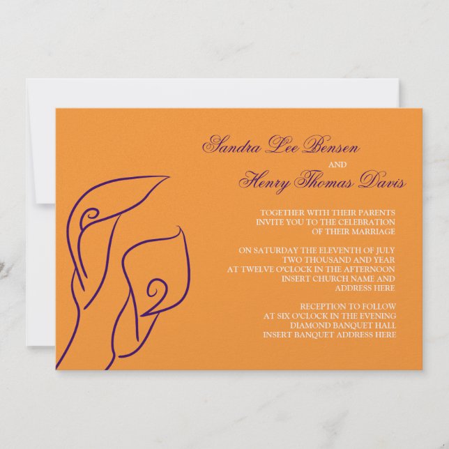 Convite Para Casamento De Purple & Orange Calla Li (Frente)