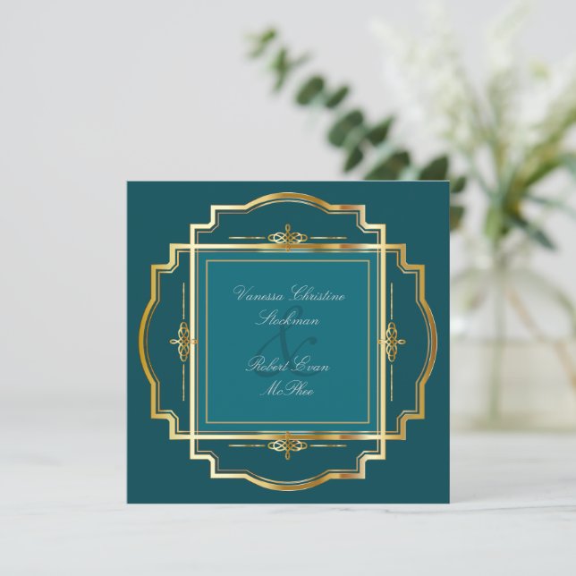 Convite para casamento de quadro Dourado (Em pé/Frente)