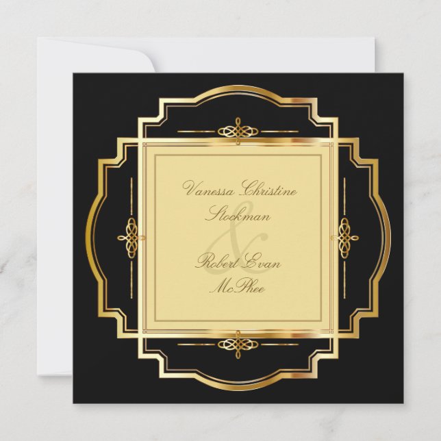 Convite para casamento de quadro Dourado (Frente)