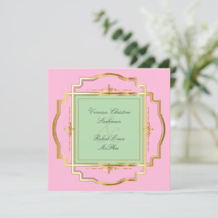 Convite para casamento de quadro Dourado