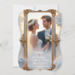 Convite para Casamento de Quadro Dourado Elegante