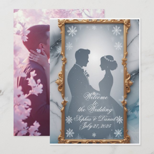 Convite para Casamento de Quadro Dourado Elegante (Frente/Verso)