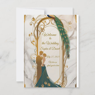 Convite para Casamento de Quadro Dourado Elegante