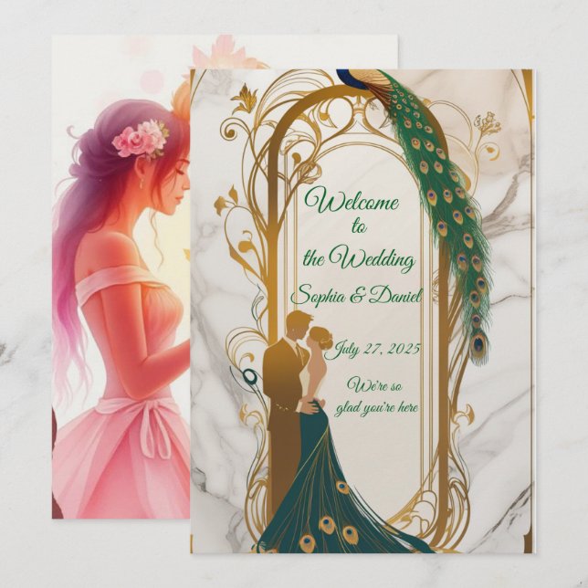 Convite para Casamento de Quadro Dourado Elegante (Frente/Verso)