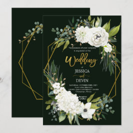 Convite para Casamento de Quadro Dourado Floral Br