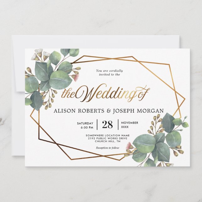 Convite para casamento de quadro geométrico Eucaly (Frente)