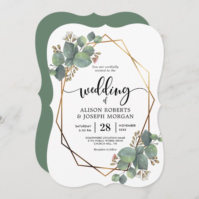 Convite para casamento de quadro geométrico Eucaly (Frente/Verso)