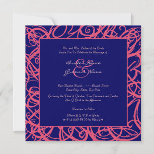 Convite para Casamento de Quadros de Cor Rosa e Az