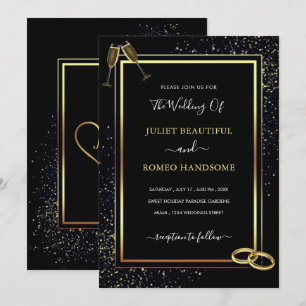 Convite para Casamento de Quadros de Ouro de Luxo