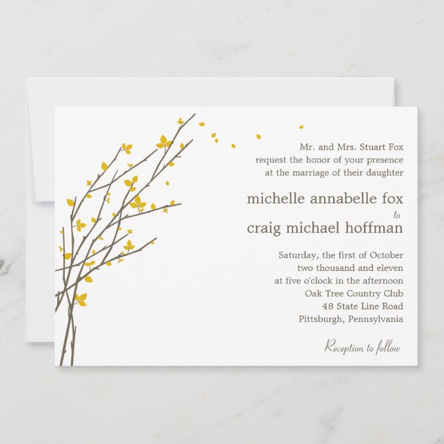 Convite para Casamento de Ramificações Blooming -  (Frente)