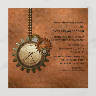 Convite para Casamento de Relógio Vintage, Cobre
