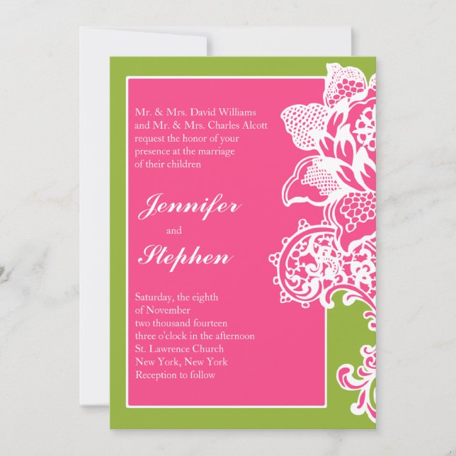 Convite para Casamento de Rolagem Floral Rosa e Ve (Frente)
