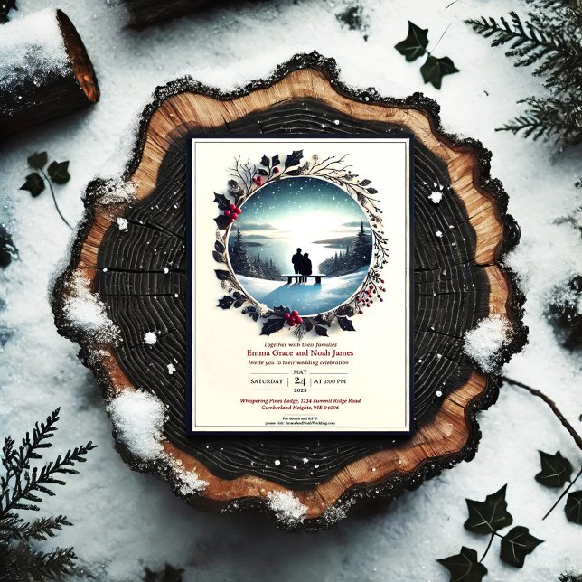 Convite para Casamento de Romance no Inverno Elega (Criador carregado)