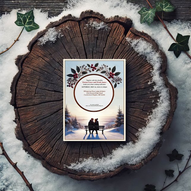 Convite para Casamento de Romance no Inverno Elega (Criador carregado)