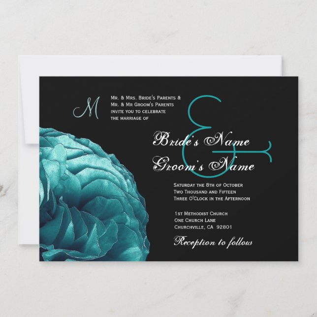 Convite para Casamento de Rosa Azul Turquesa (Frente)